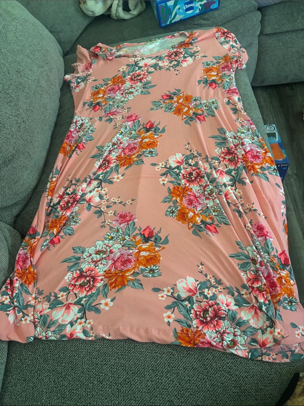 Bobbie Brooks Peach Floral Short Sleeve Dress